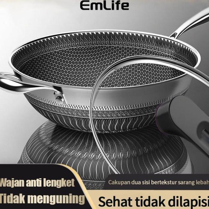 316 wajan rumah tangga stainless steel wajan penggorengan dua sisi