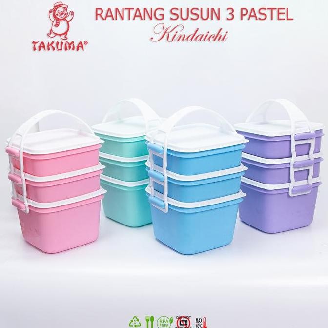 1 SET RANTANG SUSUN 3 TAKUMA - RTGS3 TAKUMA RANTANG PIKNIK Plastik untuk Lauk warna Ungu Pink biru h