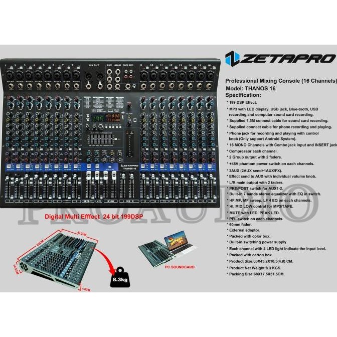Mixer Audio Zetapro Thanos 16 / Thanos16 Mixer 16 Channel Thanos-16 Effect Reveb 199 Dsp Edit A, Edi