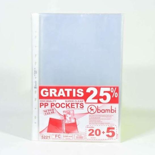 

ready Plastik pp pocket bambi 5221 folio ( isi 20 + 5 pcs ) murah