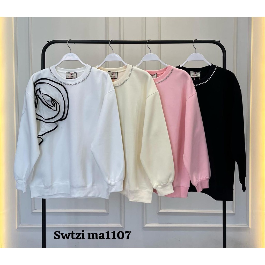 Sweater wanita premium motif bunga bahan timbul kain bukan sablon