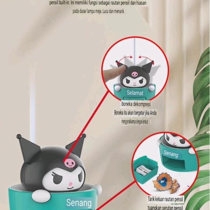 

Lampu Baca Kuromi Meja Belajar Rautan Pensil / Pajangan Kuromi Kelapa Goyang Led Lamp Bulat Co