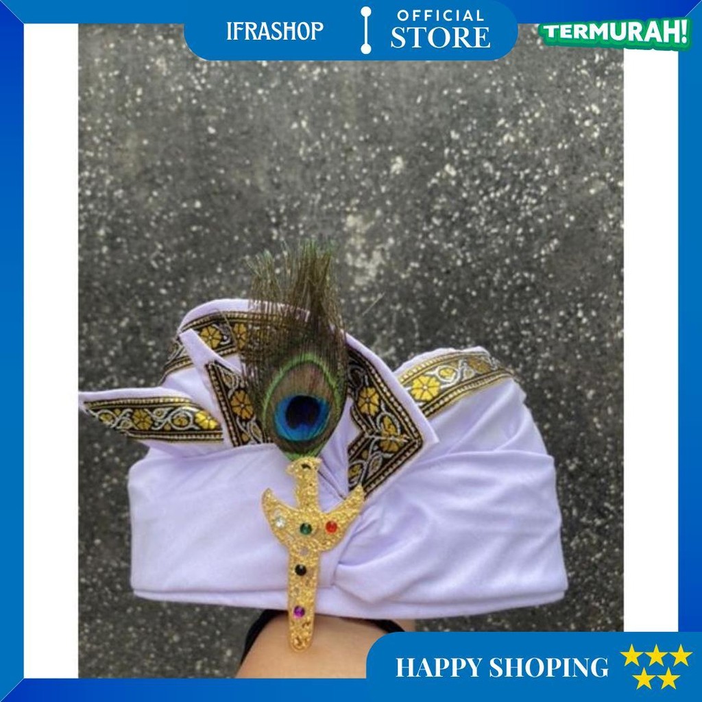 Udeng Bali Super Premium Hitam Putih Bulu Merak Sale