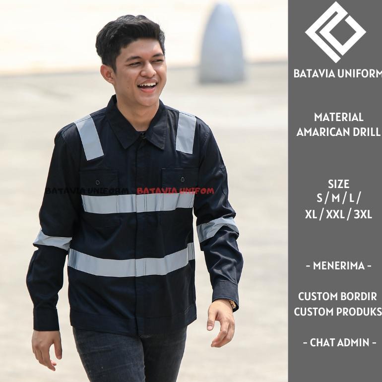 Safety Rembo By Batavia Uniform - Baju Kemeja Wearpack Safety K3 Lengan Panjang Resleting - Seragam 