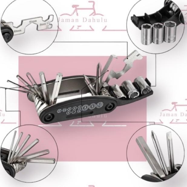 Gjk-25 Kunci Sepeda Dan Motor 16In1 Bike Tool Kit Toolset Kunci 8 9 10 Ring Pas L Obeng