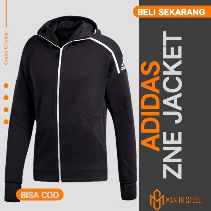 Jaket Hoodie Running Olahraga Pria Adidas Zne 2.0 Black Grade Original