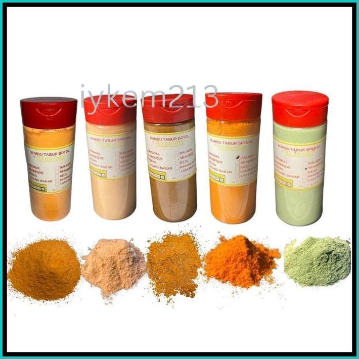 

BUBUK TABUR PEDAS/SEAWEED/SALT&PAPPER/BALADO/BBQ/JAGUNGBAKAR/KEJU/KUNYIT/SAPI PANGGANG/PALA BOTOL