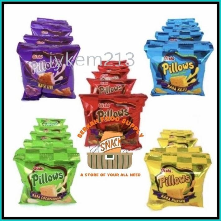 

( BERKAH ) OISHI PILLOWS RENCENG ISI 10 BKS X 12GR PILLOW ALL VARIAN RASA COKLAT COCOPANDAN KEJU UBI COKLAT KACANG DURIAN STRAWBERRY