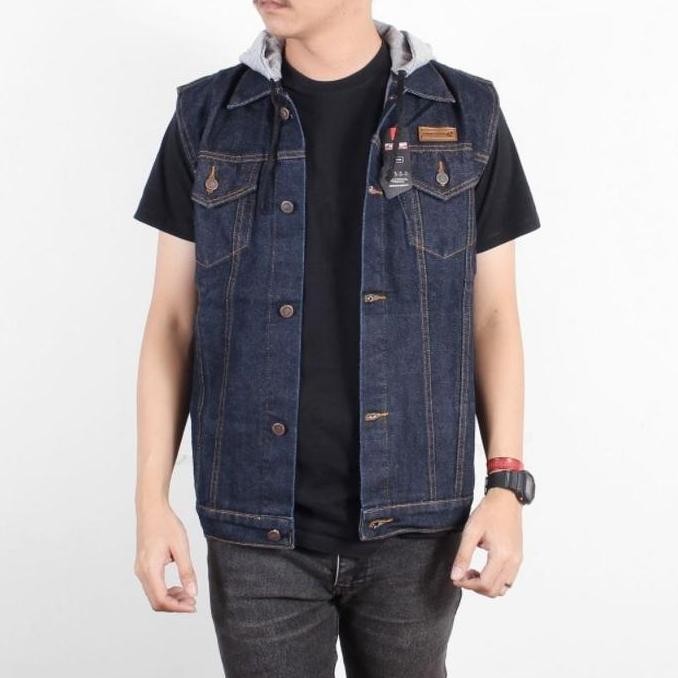 Jaket Jeans Rompi Hoodie Tangan Pendek - Jeans Hoodie Short