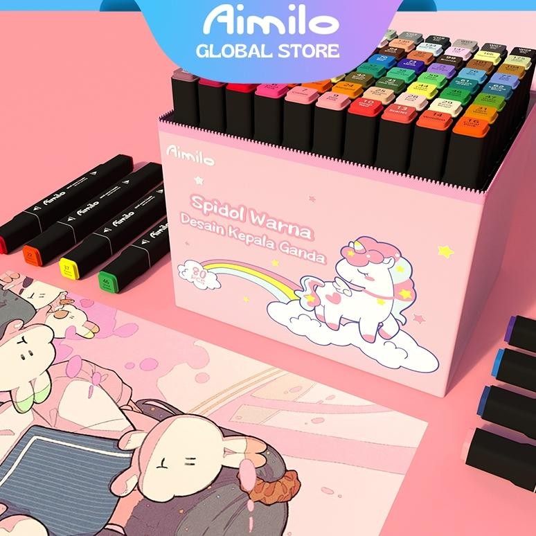

AIMILO SPIDOL WARNA WARNI 1 SET SKETCH MARKER 2 TIPS KARTUN MARKER SET 24/36/48/60/80 WARNA