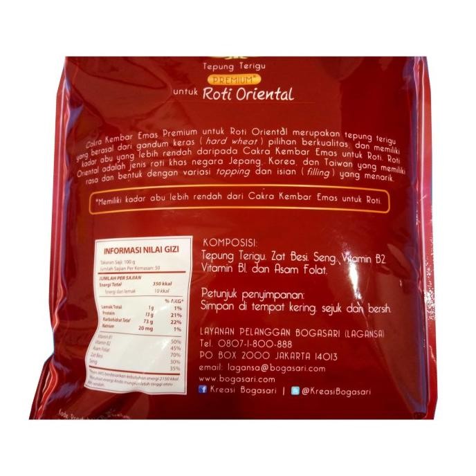 

Grosir Tepung Cakra Kembar Emas Bogasari Premium Oriental 5 Kg Utk Roti Halal