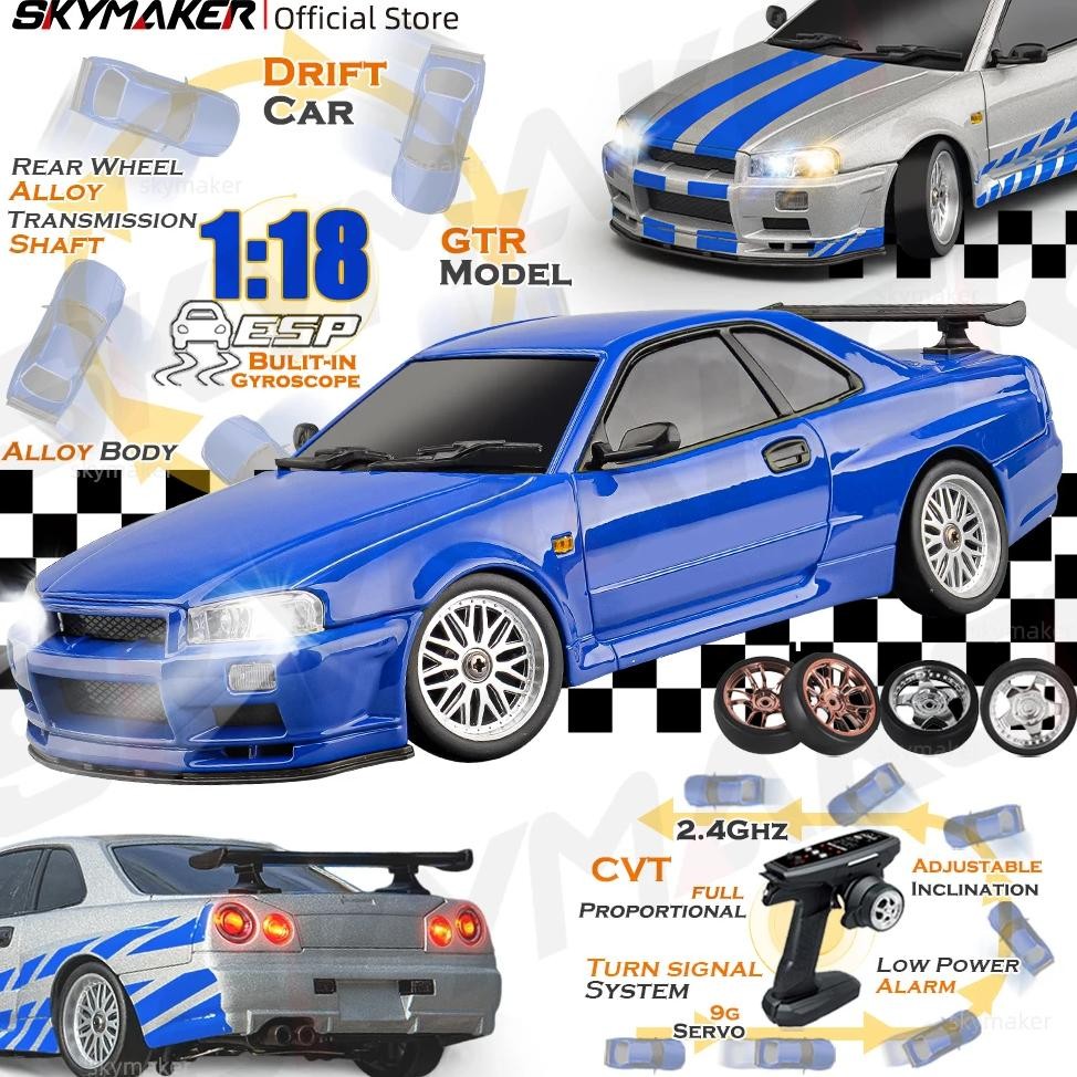 Skymaker Ldrc 1/18 Rc Drift Car Ld1899 Gtr Mode R34 2.4Ghz Rwd With Gyroscope On-Road Alloy Body She