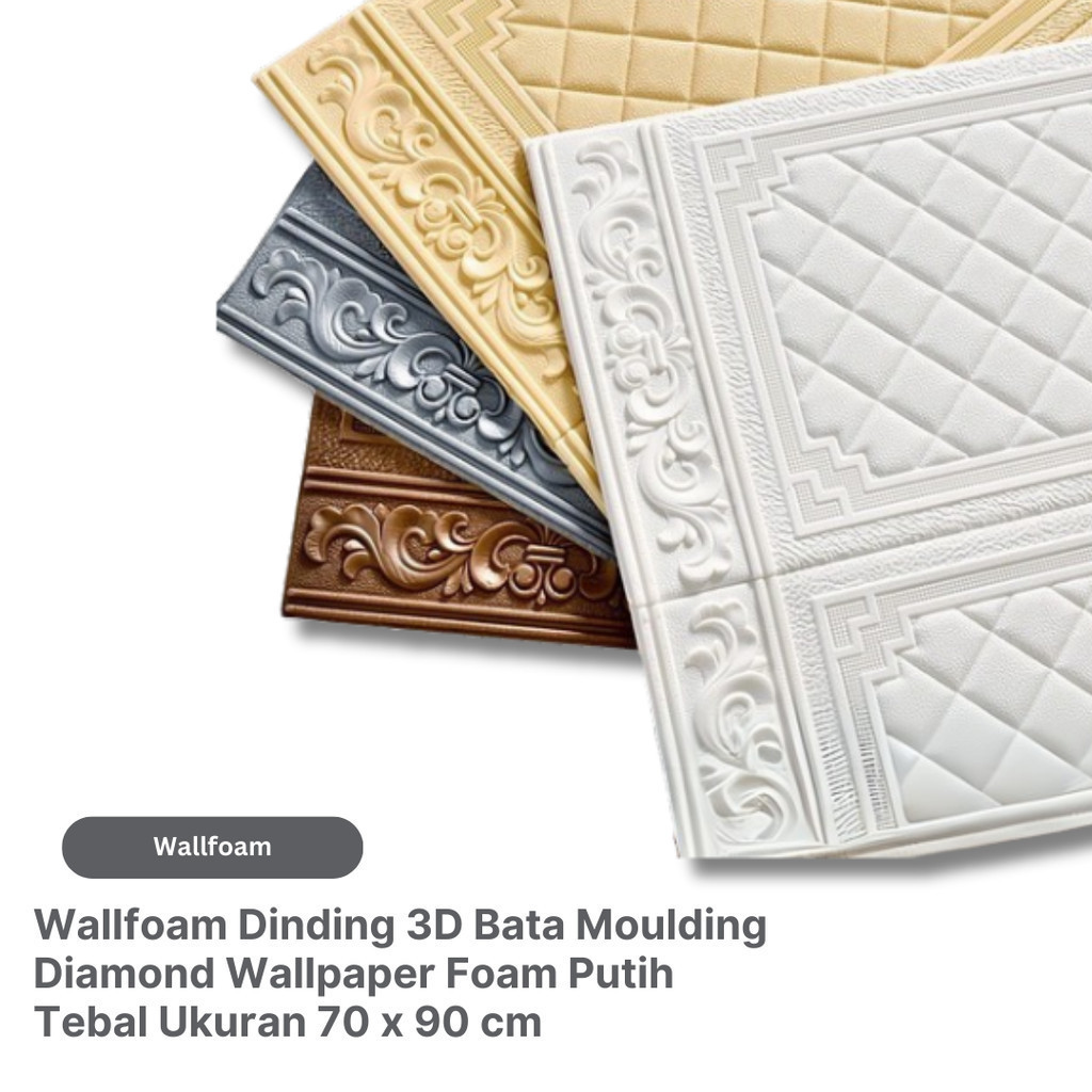 Wallfoam Dinding 3D Bata Moulding Diamond Wallpaper Foam Putih Tebal Ukuran 70 x 90 cm