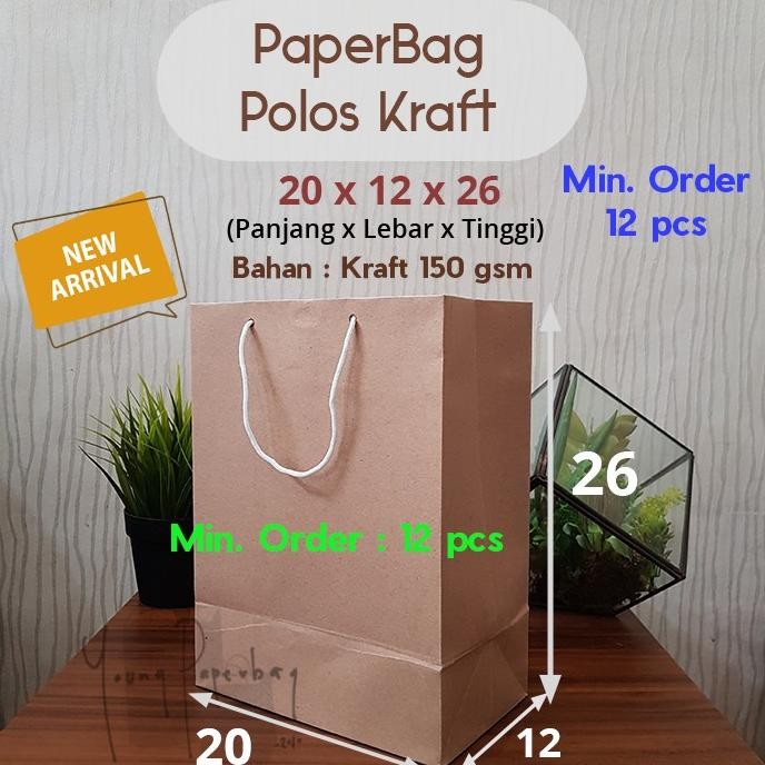

Paperbag / Tas Kertas / Paper Bag Polos Kraft Coklat 150gsm 20 x 12 x 26