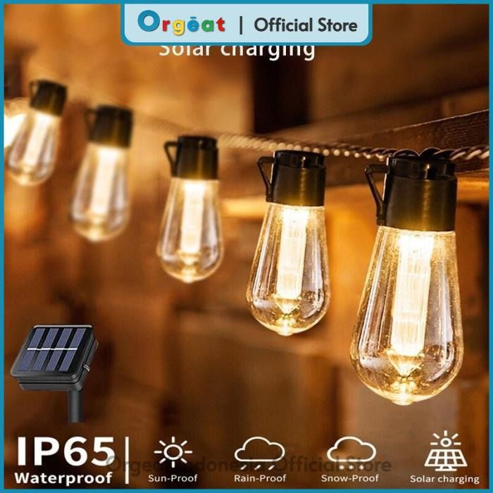 OGT - Lampu Hias Dekorasi Filamen Retro Klasik Tenaga Matahari 20 LED 5 M Solar Cell Tanpa Listrik H