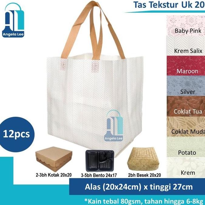 

Dearglow- 12Pcs Tas Kain Spunbond Motif Timbul Tekstur Mewah Muat 3Nasi Box Uk20