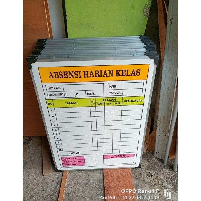 PROMO Promo papan Absensi Harian Kelas ukuran 60 x 80 cm. papan absen