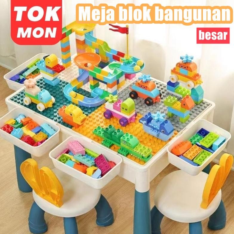 

MULTIFUNGSI MEJA BANGUNAN BELAJAR ANAK BESAR SET BUILDING BLOCK TABLE RAKITAN PARTIKEL DAN KURSI