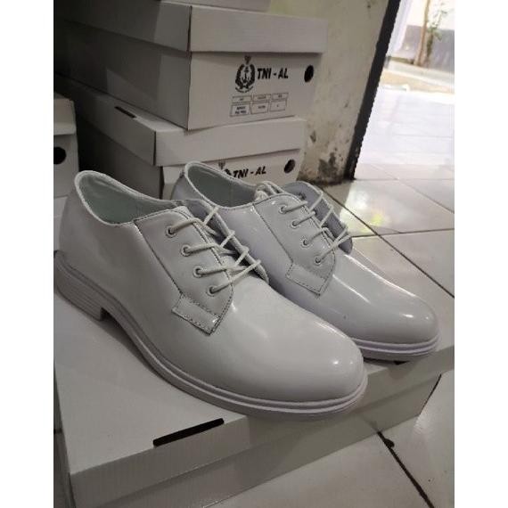 [Ready Stock] Sepatu Pdu Putih Mengkilap Tni-Al
