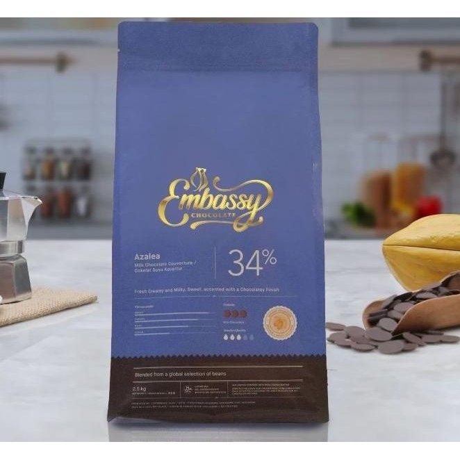 

TULIP EMBASSY AZALEA 34% MILK Couverture Chocolate Cokelat Button 250g liquid