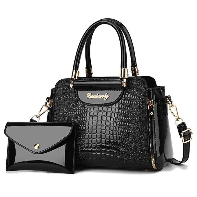 COD 8676 Tas Set Dompet Tas Croco Glossy Mewah Handbag Wanita Terbaru Impor Premium Tas Jinjing Besa