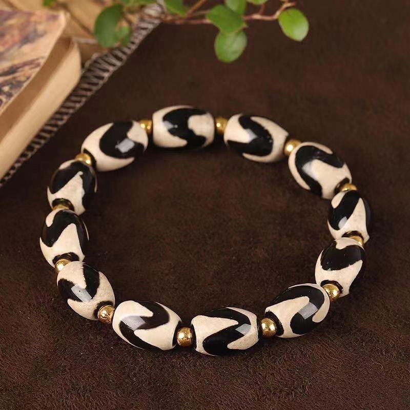 Tibetan Style Bracelet Tiger Tooth Dzi Bead Bracelet New Dzi Bead AccessoriesHandwoven Tibetan Style