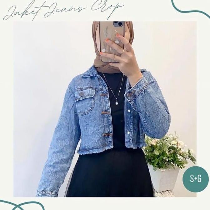 Jaket Jeans Crop Fashion Wanita Korean Style Denim Panjang Rawis Atasan Oversize Tebal Oversize Top 