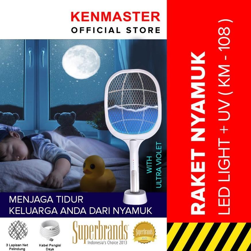 Kenmaster Raket Nyamuk 2 IN KM-108 + Lampu LED + UV