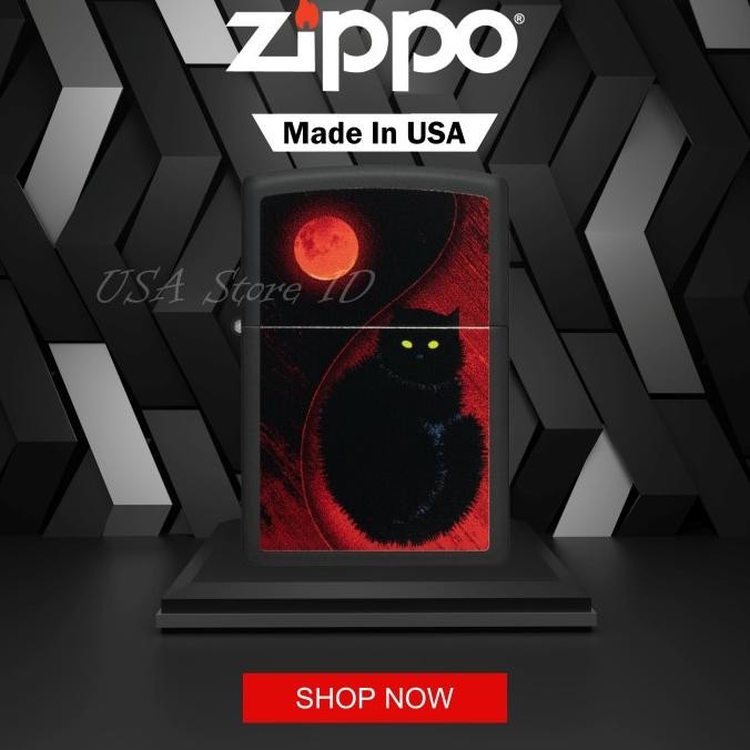 Korek Api Zippo Black Cat Design 48453 Original Made In USA