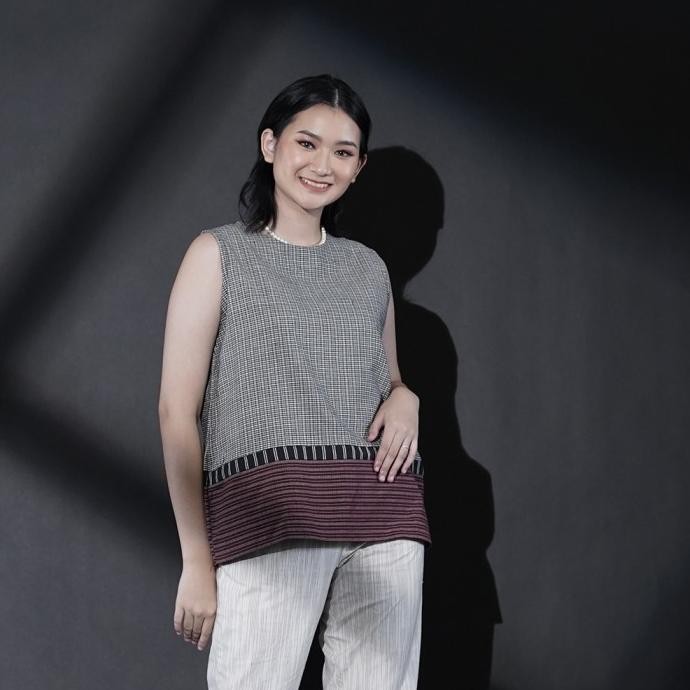 Tersedia NONA RARA-Pangkur Lurik T1593,Baju kerja blouse batik wanita modern