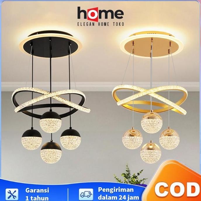 Promo Ruang Makan Dekoratif Lampu Gantung Ruang Tamu Lampu Besi Hitam Kristal Akrilik Lampu  Gantung