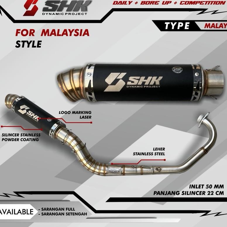 Knalpot malaysia style original SHK untuk motor mx king150, mx new 135 fullsytem