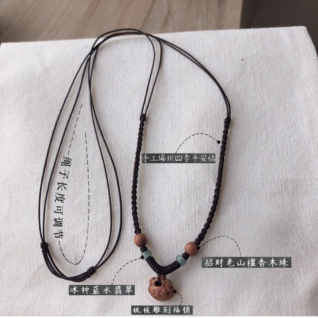 Kalung Tali Merah Tahun Zodiak Wanita Anyaman Kayu Persik Asli Amulet Kunci Perdamaian