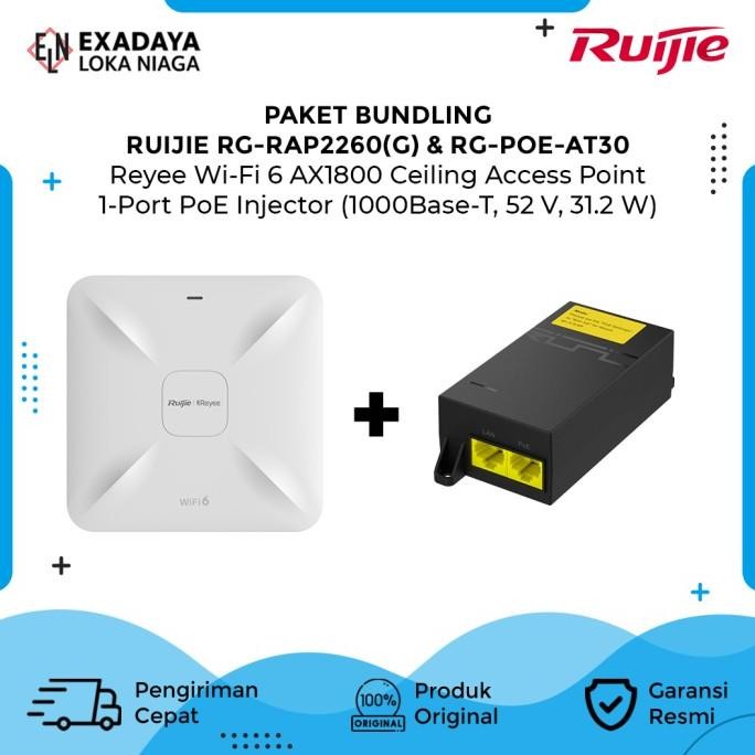 promo Paket Ruijie RG-RAP2260(G) + RG-POE-AT30 Access Point + PoE Injector