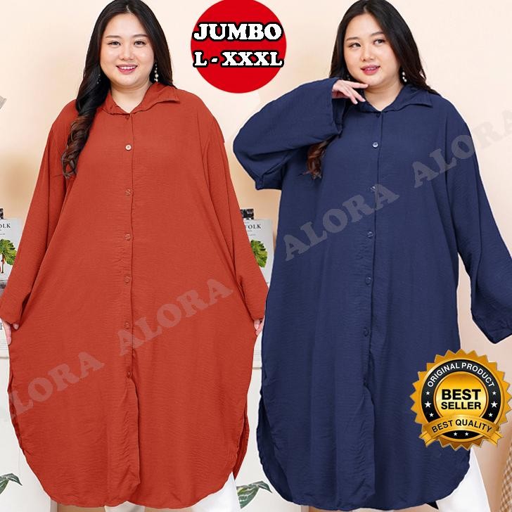 Kemeja Tunik Wanita Jumbo - Tunic Wanita Bigsize Plus Size Jumbo  Ld120, Ld130, Ld140 Cm