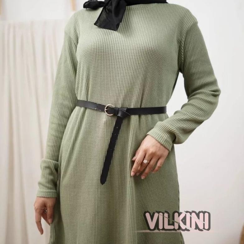 Tunik Waffle Knit Wanita Terbaru 2024 Model Oval /Long Tunik Knit Premium / Simpel Tunik