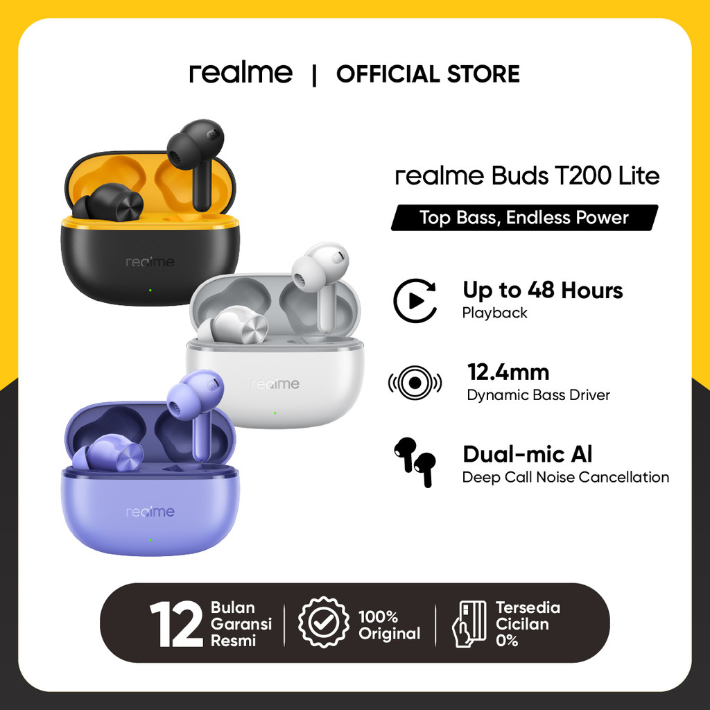 realme Buds T200 Lite ( Up to 48 Hours of playback | 12.4mm Dynamic Bass Driver | Quad-mic Al Deep C