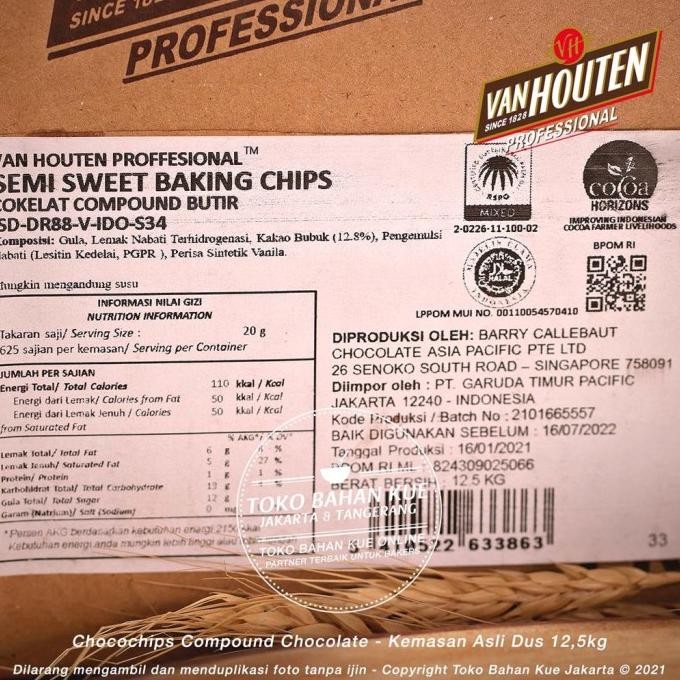 

Sale Van Houten-Chocochips Semi Sweet 1Kg Compound Coklat Chip Cokelat