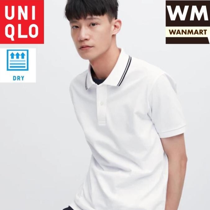 UNIQLO Men Kaos Polo Shirt Pria Dry Pique Lengan Pendek White