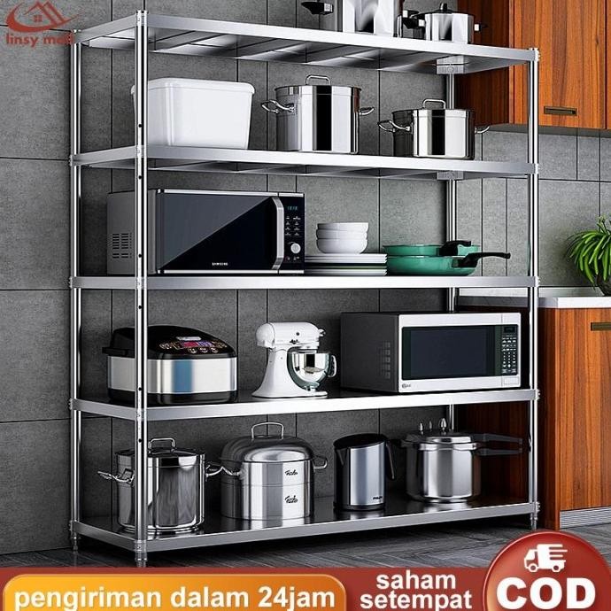 Rak Dapur Stainless Steel /Rak Penyimpanan 5 Tingkat /Rak Dapur Microwave/Rak Barang