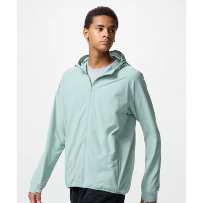 UNIQLO Men Jaket Pria DRY-EX UV Protection Hoodie Retsleting Green