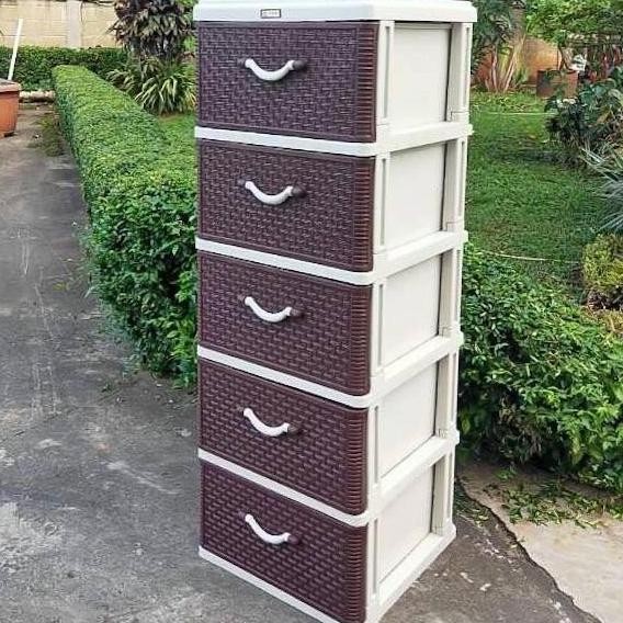 Rak Plastik/ Lemari Plastik / Lemari Baju Motif Rotan Susun 5