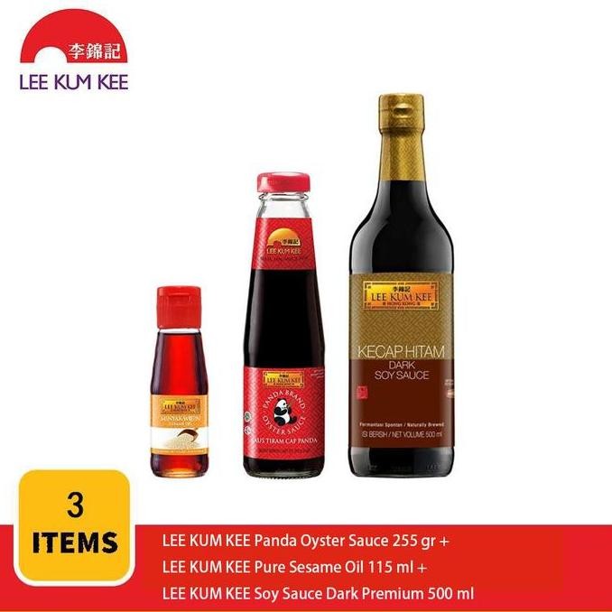 

Sale Lee Kum Kee Panda Oyster Sauce 255 Gr + Lee Kum Kee Pure Sesame Oil 115 Ml + Lee Kum Kee Soy Sauce Dark Premium 500 Ml