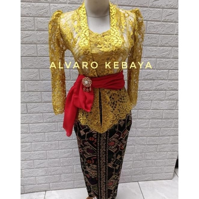 SETELAN KEBAYA GOLD EMAS SET KUTUBARU BROKAT BRUKAT WANITA CANTIK BALI MODERN WISUDA JAWA TRADISIONA