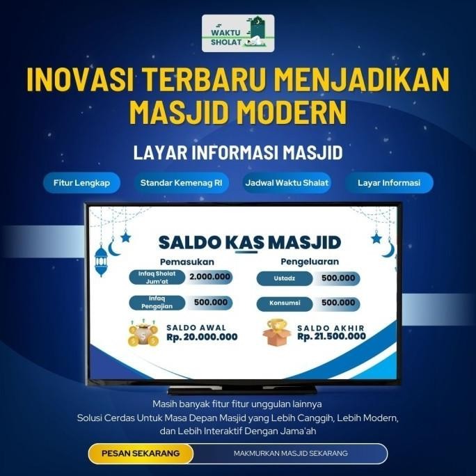PAKET ANDROID BOX AWAS TV APLIKASI WAKTU SHALAT JAM MASJID TV MASJID DIGITAL