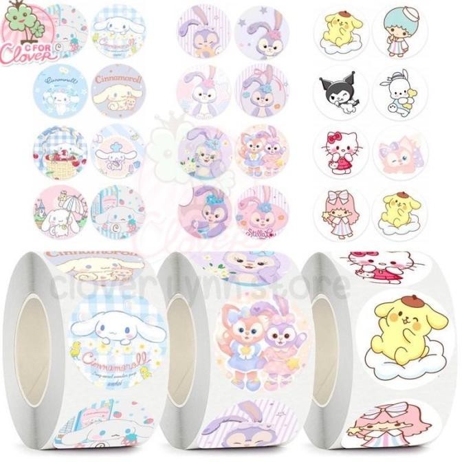 

Io-98 Sticker 500 Pcs/Roll Cute Character Picture Bulat Stiker Gulung Lucu