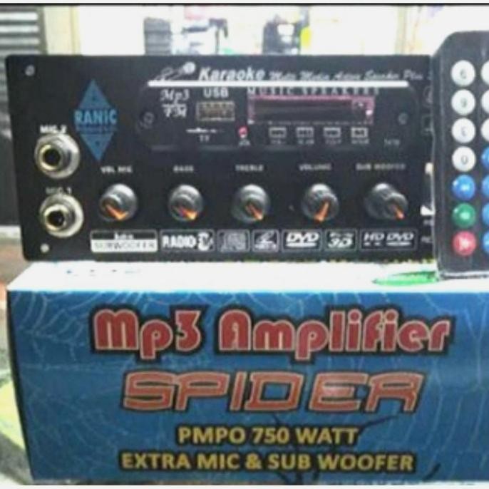 Kit Power Amplifier Aktif Mic Subwoofer Plus Mp3 Usb Radio Spider Original