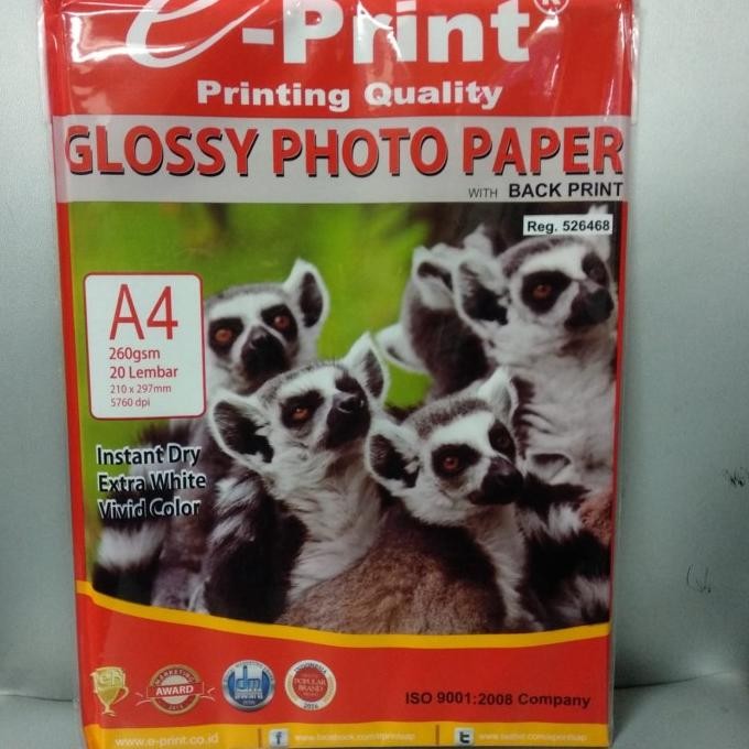

Kertas Foto E-Print Glossy Photo Paper A4 260 Gsm 20 Lembar Back Print Promo