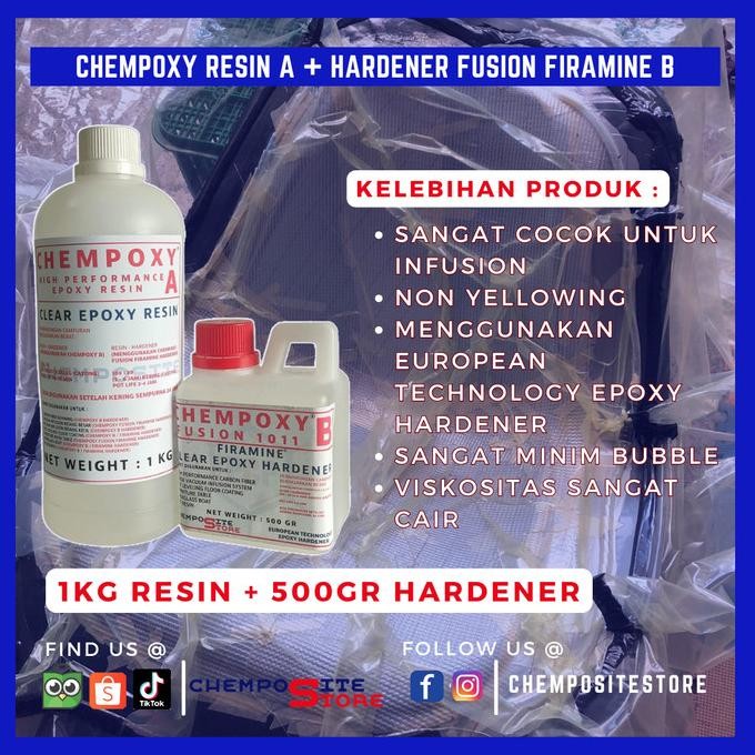 

Epoxy Resin Clear - Chempoxy Resin A Dengan Chempoxy Fusion Firamine B 1Kg Resin+500Gr Hardener - Epoxy Resin Bening Co