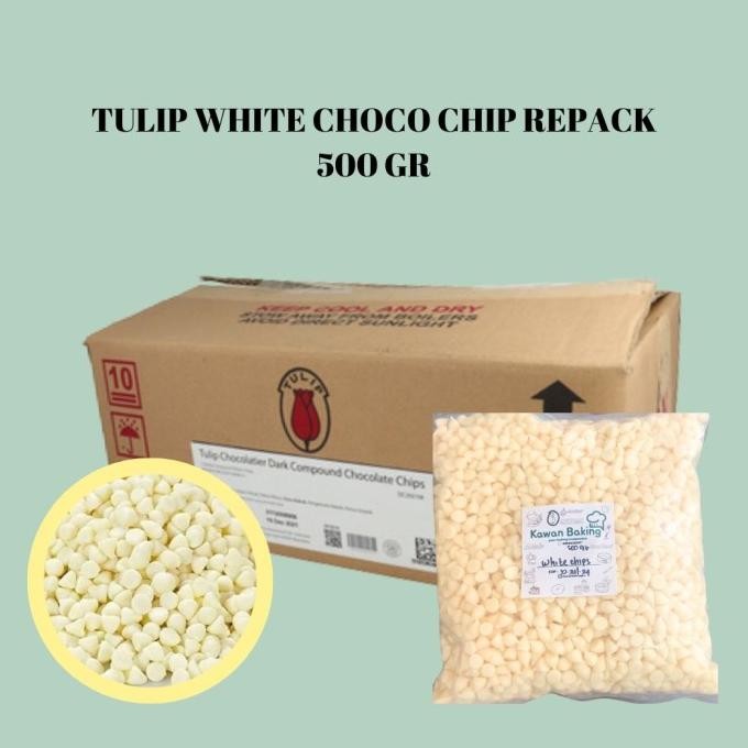 

TERSEDIA CHOCO CHIP WHITE CHOCO 500GR MERK TULIP REPACK - CHIP COKLAT PUTIH